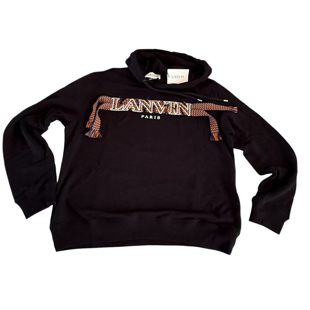 Lanvin Curb Men's Black Embroidered Cotton Hoodie MED